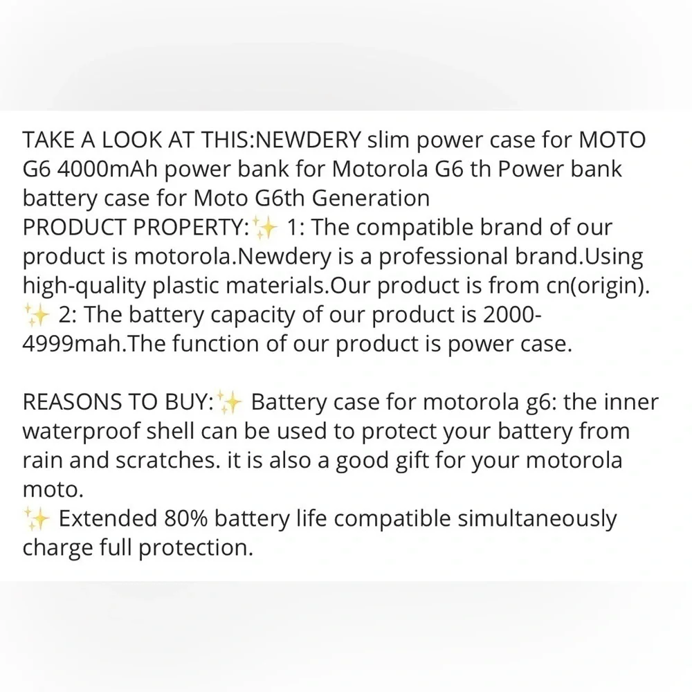 NEWDERY Slim Power Case for MOTO G6 Power Bank Hard to Find